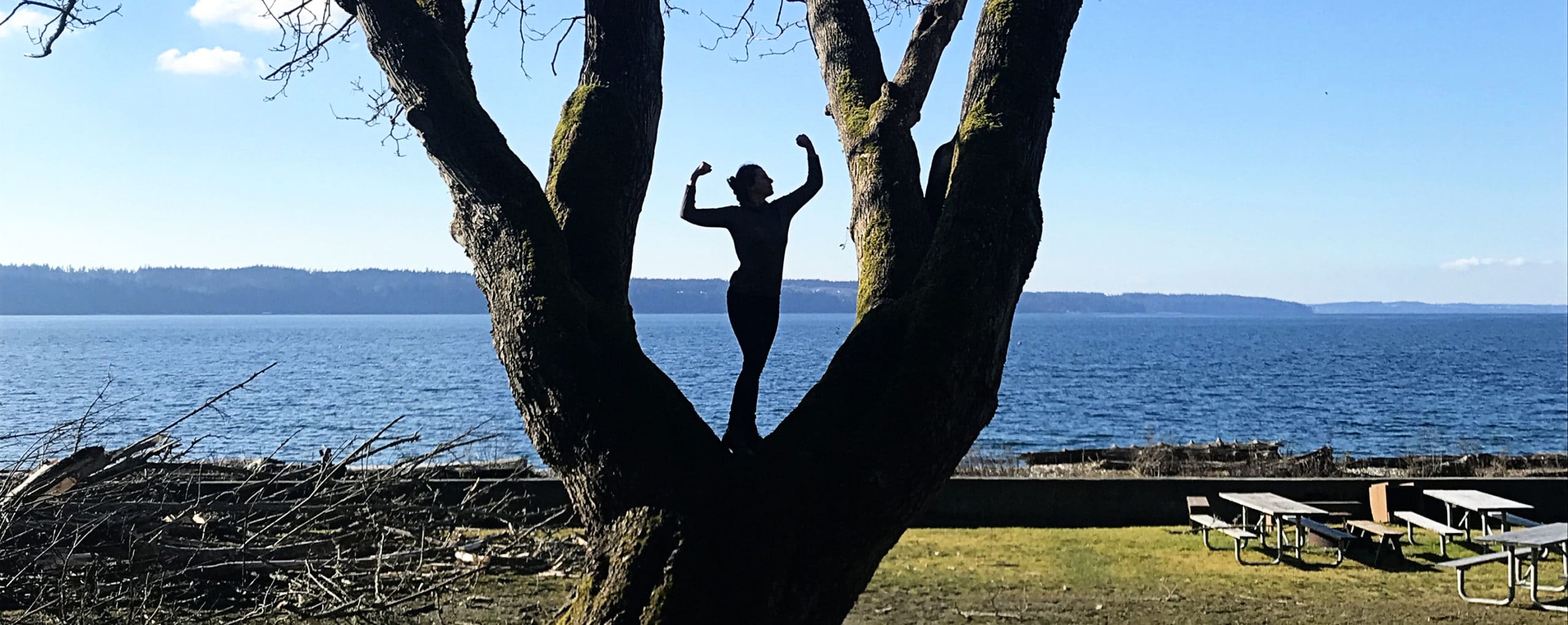 woman poses in tree